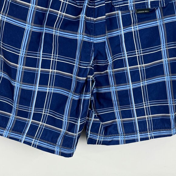 Logan Hill Swimwear Shorts Size S Blue Plaid Elastic Waist 30-32in Inseam 8in - Picture 9 of 9